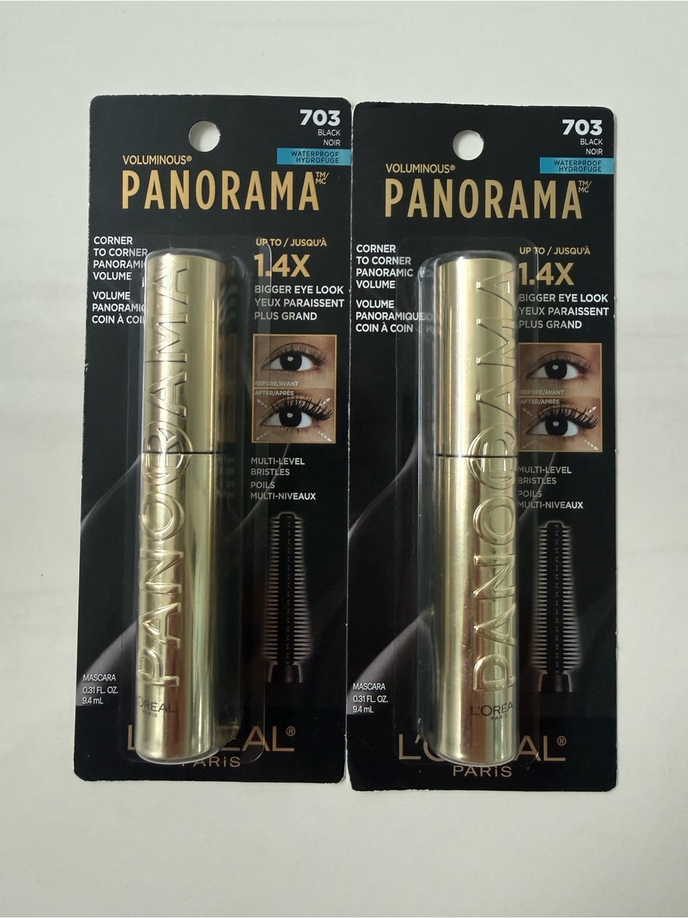 L'Oreal Voluminous Panorama Mascara 703 Black in Gold Tube (Set of 2)